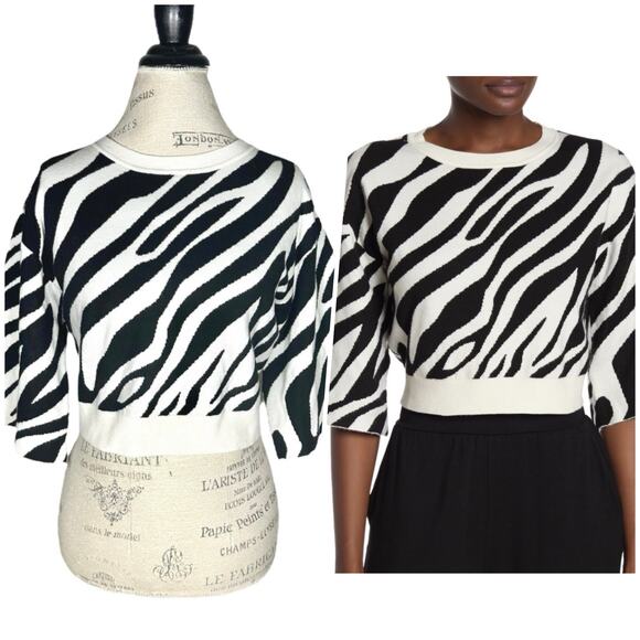 Tularosa | Women | Zebra Wool Blend Flare Sleeve Cropped Sweater Top | Small - Picture 1 of 10